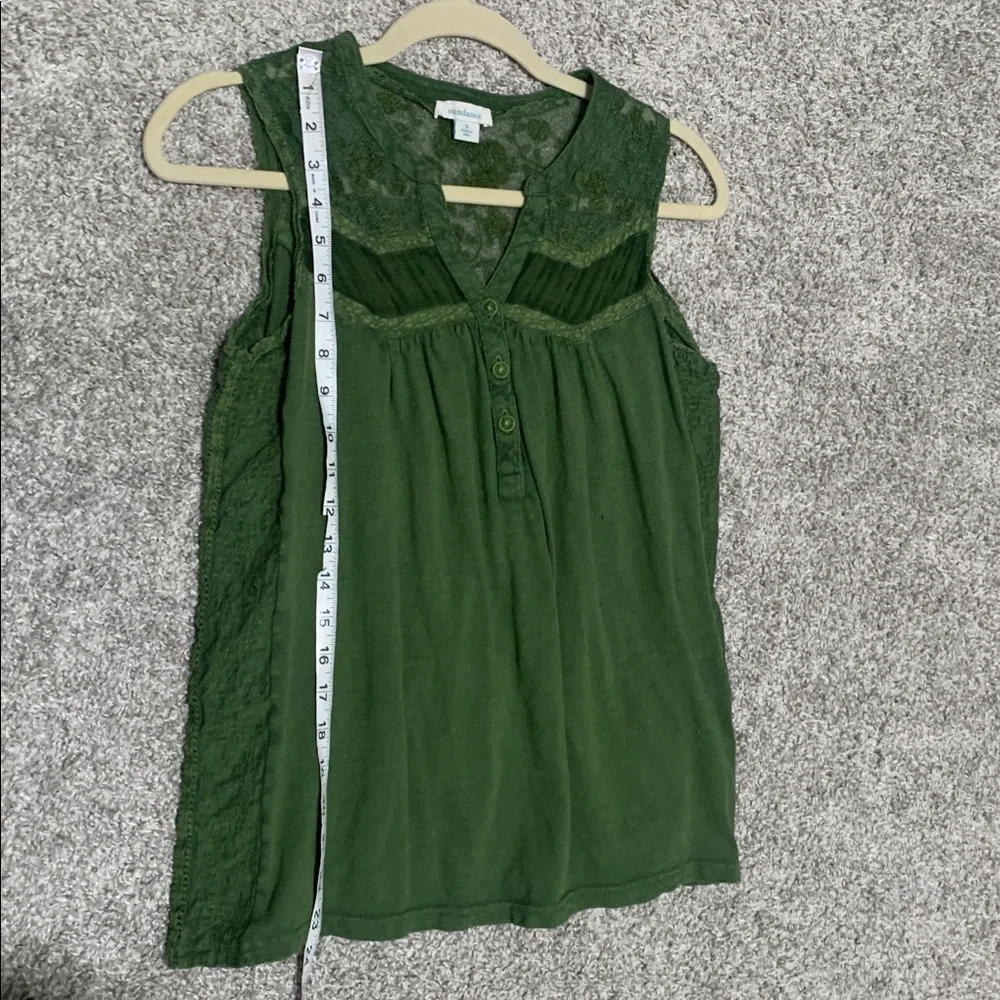 Sundance Green Boho Lace Panels Button Neck Tank Top Size Small - Picture 7 of 9